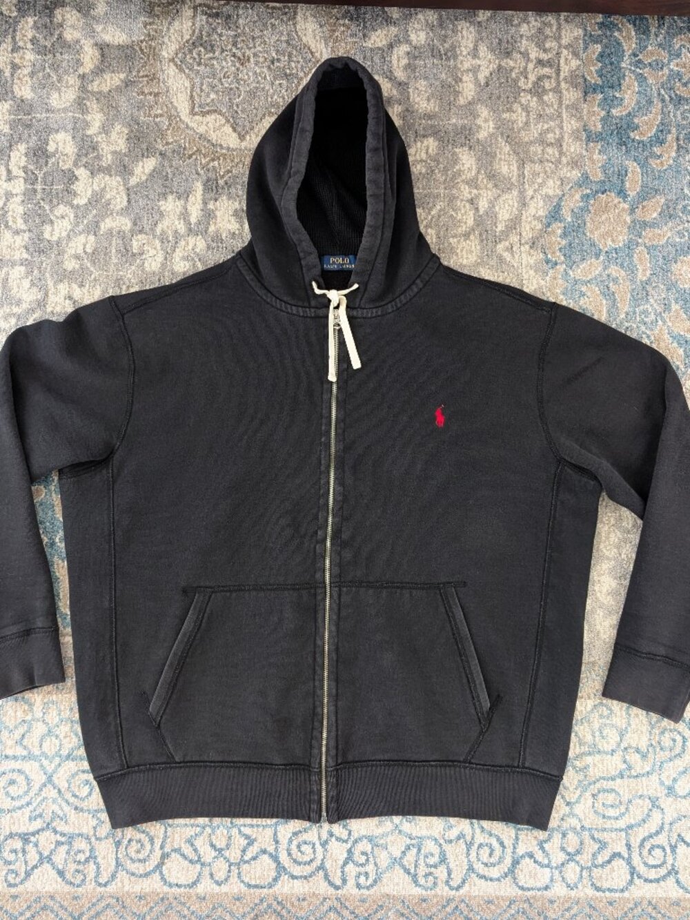 POLO RALPH LAUREN Jacket Mens 2XLT Black Full Zip Hoodie Logo Casual Long Sleeve